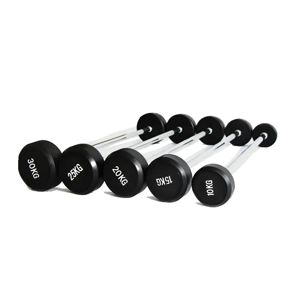 Black 10-50kg round rubber fixed barbell steel bar chrome-plated barbell weighted straight curl small barbell