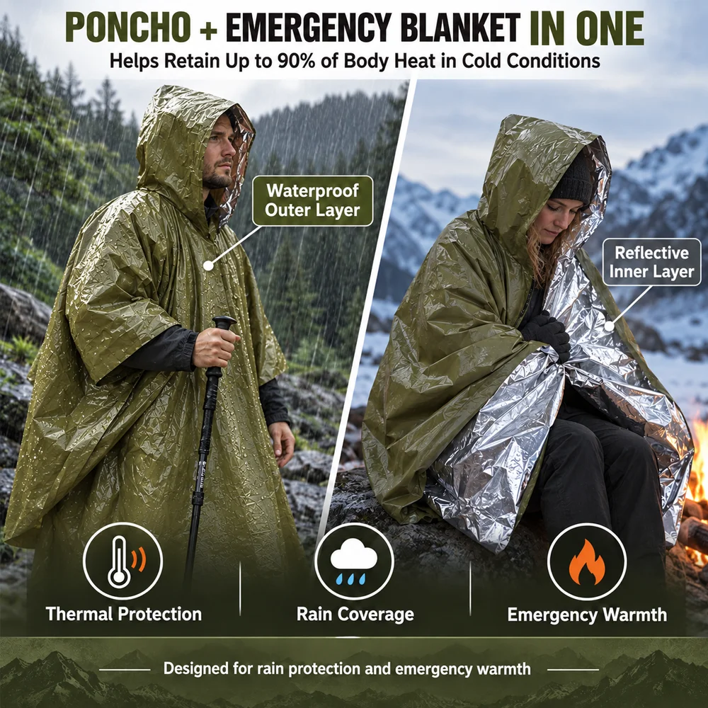 Ponczo termiczne na deszcz, wo – Survival Blanket Reflective recenzja i cena