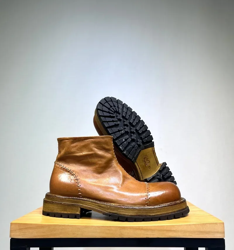 Men's Leather Washed Old Leather boots Horse Leather Handmade Goodyear-Casual Men's Shoes
