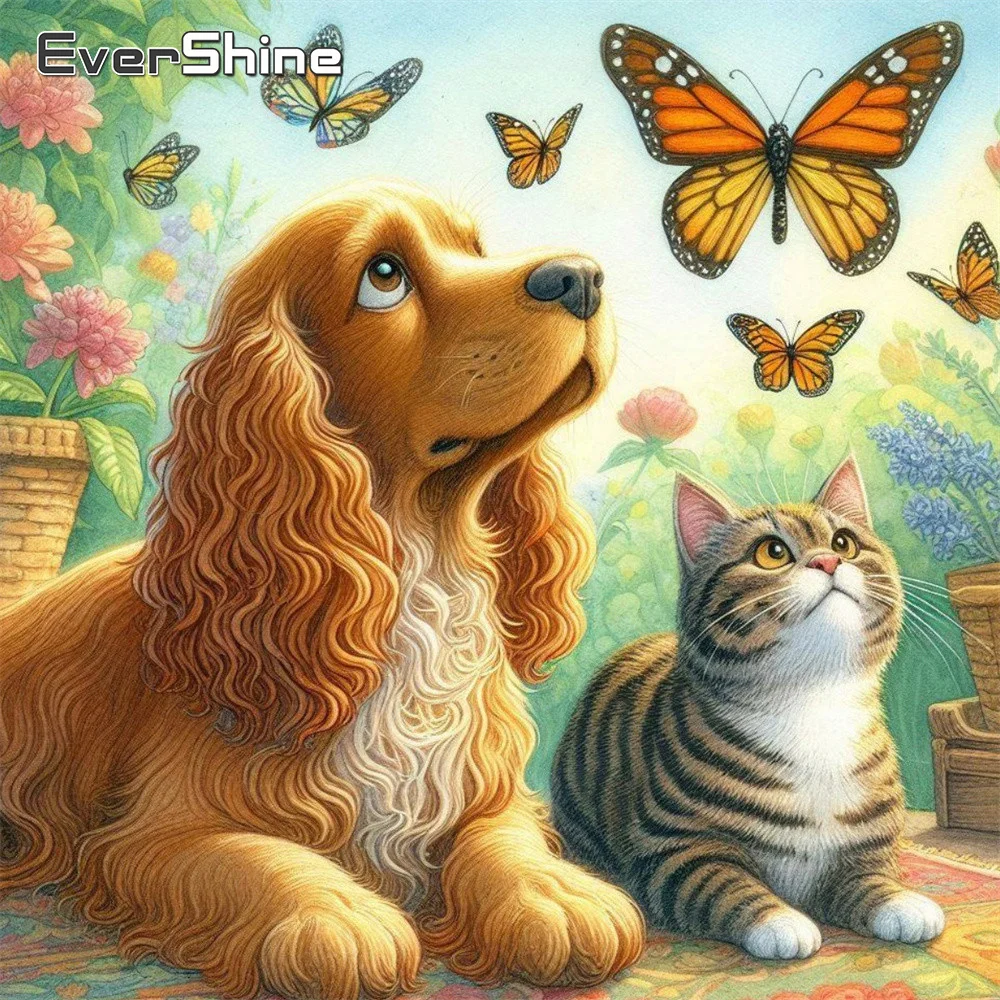 Evershine Diamant-Mosaik Tier-Stickerei Hund Vollbesetztes Strass-Bild Diamantmalerei Katze 5D DIY Deko für Zuhause