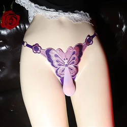 Sexy Men Panties Butterfly Style Thongs Pouch Underwear Low-Rise Briefs Lace Knickers Male Shorts Sissy Thongs Sensual Lingerie