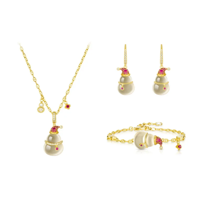 CAMEO 925 Silver Synthetic Zircon Earrings Necklace Bracelet Little Snowman Gold Christmas Gourd Cute Fashion Jewelry Set