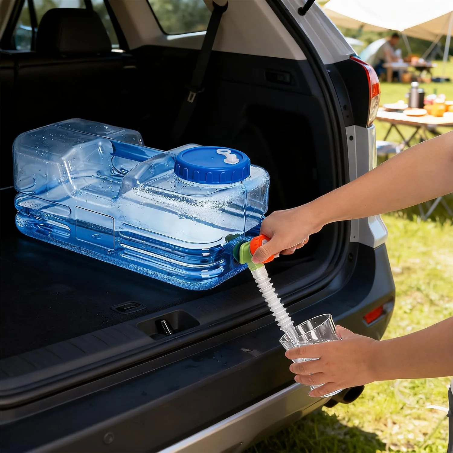 Low Profile Flat Square PC Water Bucket With Spigot Portable Water Storage Jug For Road Trip Camping Drinking & Kung Fu Tea Maki
