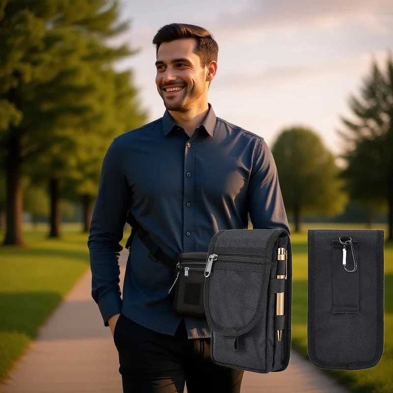 6.3 Inch Bag Multi-Functional Mobile Phone Bag Oxford Fabric Pocket Black Cell Phone Belt Pouch Case Men's Outdoor Bag view 2