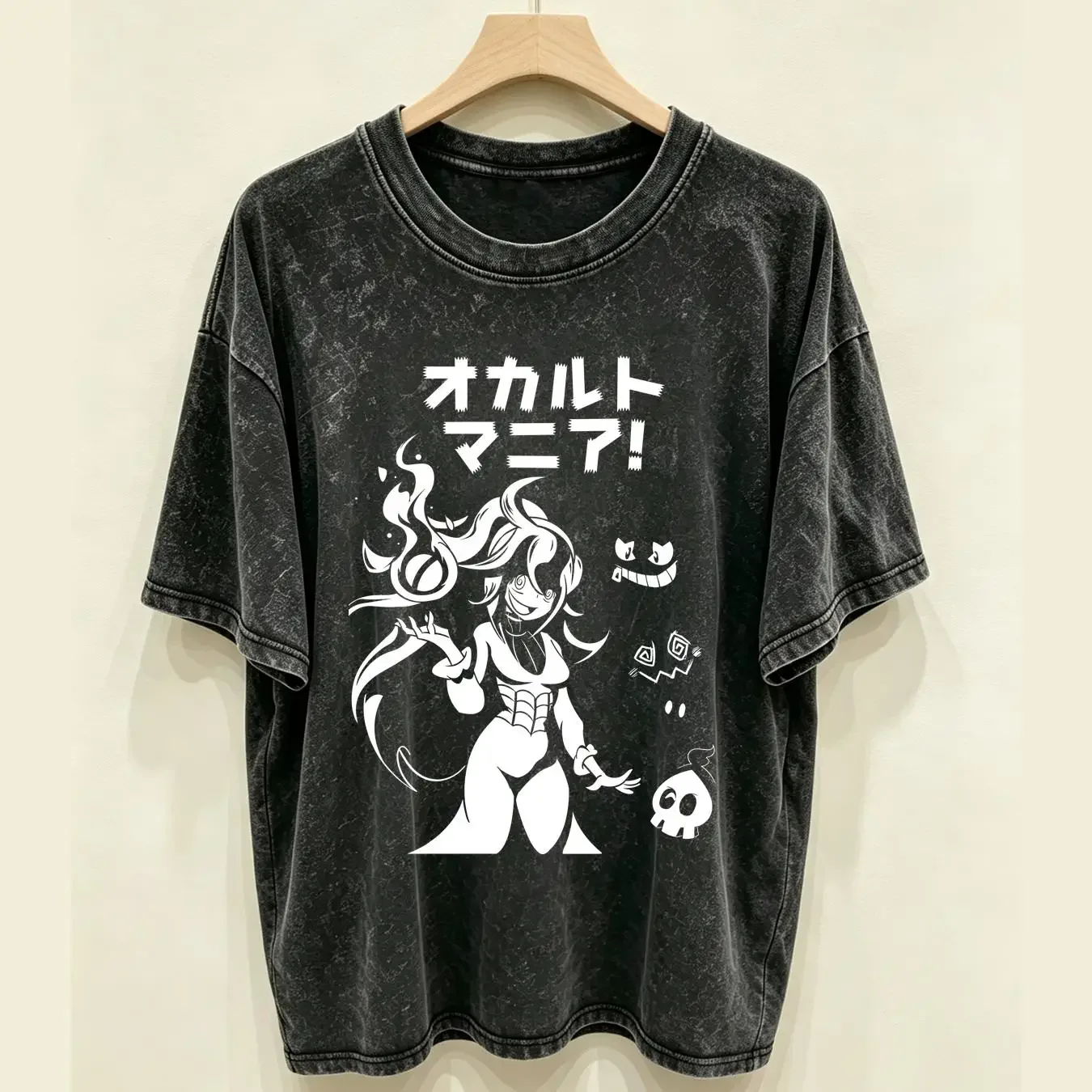 washed T Shirt Hex Maniac SweaT Sweater Long Sleeve Video Game Gaming Japan Spooky Halloween Ghost Witch Black vintage Washed