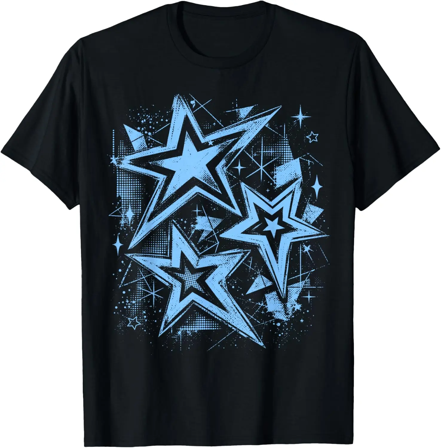 Y2K Grunge Stars 2000S Blue Cyber Vintage Graphic T-Shirt Cute Halloween Pumpkin Short-Sleeve Tee: Fun, Breathable, Pure Cotton, Stylish—Perfect for Sports, Lounging, or Casual Wear.