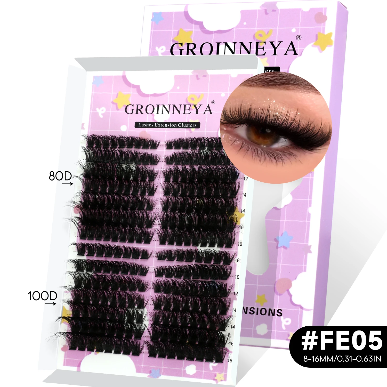 GROINNEYA Wimpern-Cluster-Set mit natürlichen Katzenwimpern, Wimpernbindung und Versiegelung, Cluster-Set, geflügeltes Ende, Auge, längliches DIY zu Hause – Detail 11