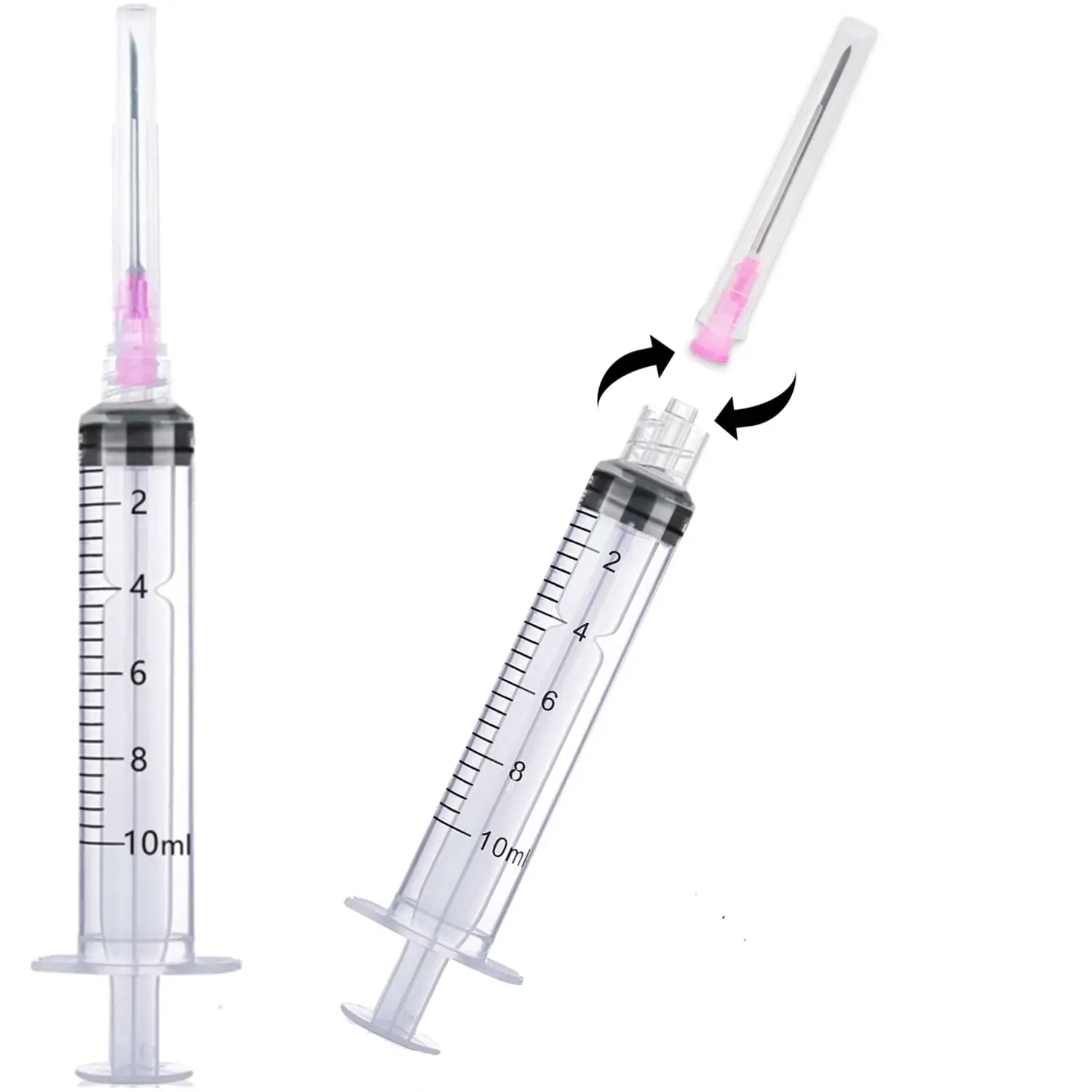 100 Stück 10ml/cc sterile Einwegspritzen mit Luer-Lock-Anschluss und 18G 1,5-Zoll-Nadel, einzeln verpackt, zum Messen von Flüssigkeiten, für den Laborgebrauch – Detail 3