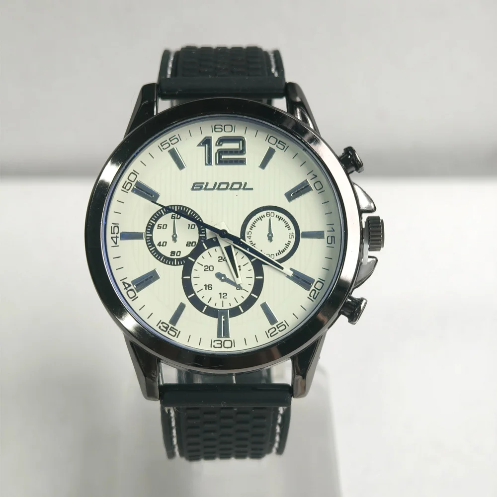

Men's Stylish Analog Quartz Watch Black Metal Case Black Rubber Strap Decorative Multi-Dial Wristwatch Waterproof Business Casua