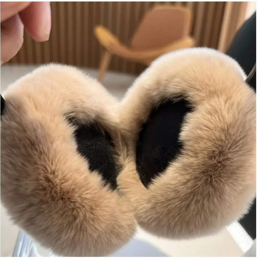 Winter Warm Earmuffs Cute Fluffy Real Rex Rabbit Fur Headphones Unisex Ear Warmer Solid Color Girls Headband Ear Cover