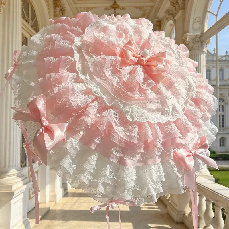 Pink Cherry Blossom Lolita Parasol, Lace Flower Wedding Umbrella for Bridal Tea Party & Photography Prop