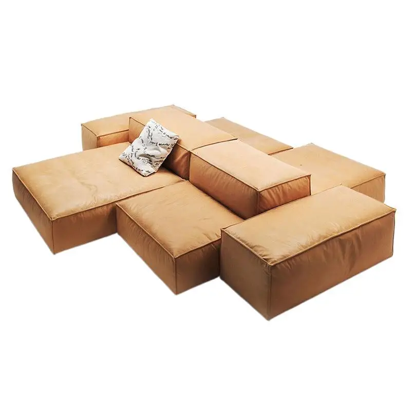 Italian leather island module sofa large apartment living room flat villa double-sided seat top leather down sofa