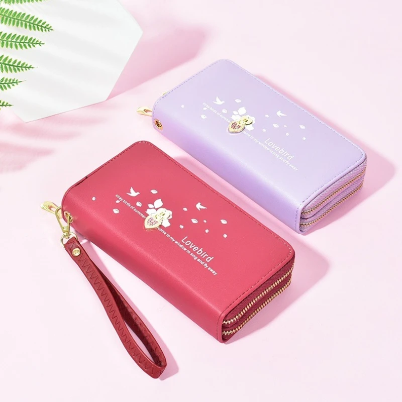 

Long Wallet Women's Wrist Large Capacity Mobile Phone Bag Double Zipper Diamond Set Love Printed Soft Leather Clutch Bag