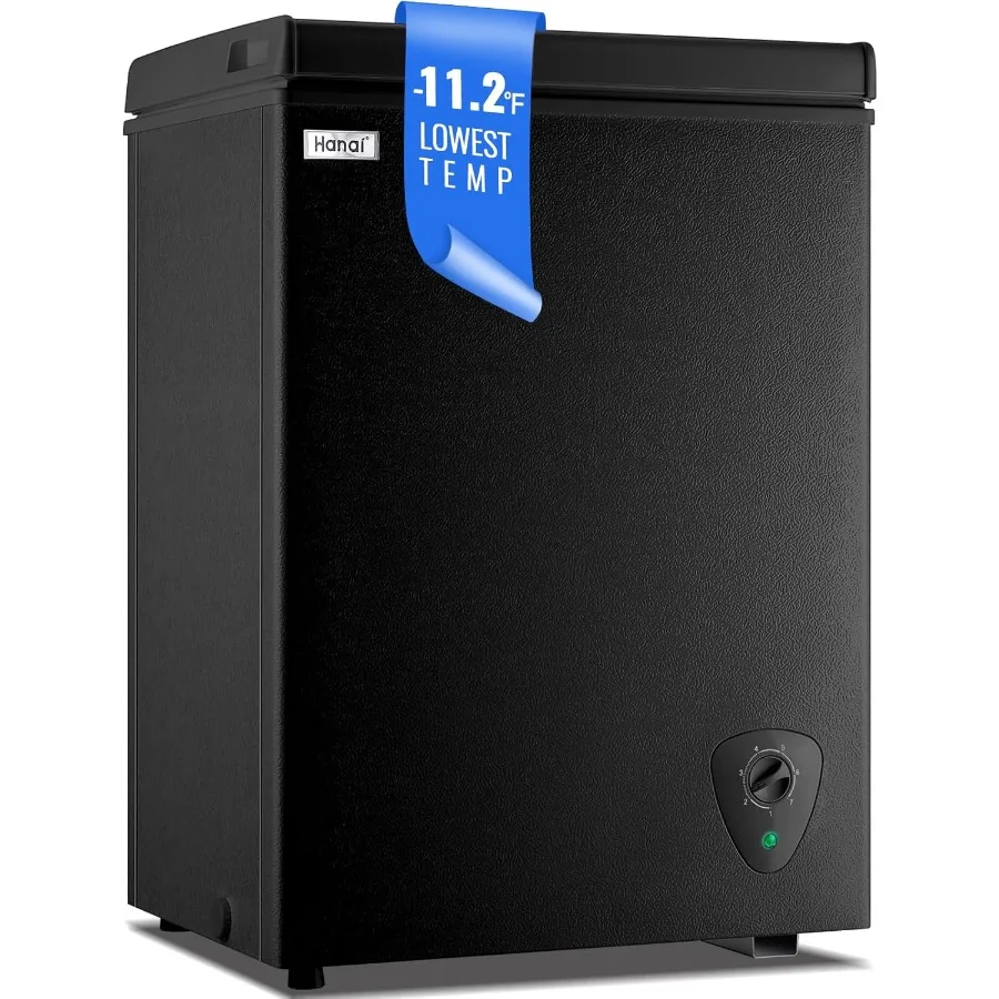 WANAI Deep Freezer Black Small Chest Freezers with Storage Basket Top Open Door Mini Compact Freezer 7 Temperature Control for