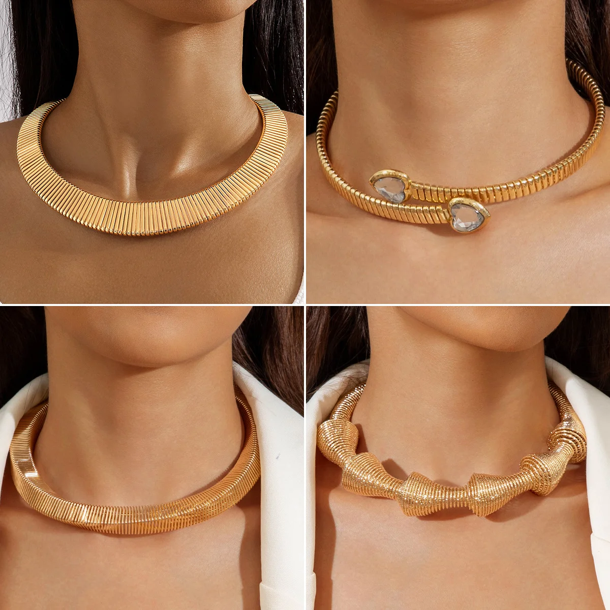 Docona 2024 New Fashion Gold Silver Color Water Drop Open Choker Necklace for Women Irregular Chunky Necklace Jewelry Gift