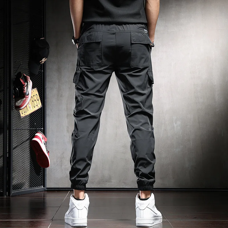 سراويل ملابس العمل للرجال في الصيف، مقاس نحيف، حزام الكاحل، مقاس نحيف، اتجاه رياضي، متعدد الاستخدامات، سراويل كاجوال متعددة الجيوب #4