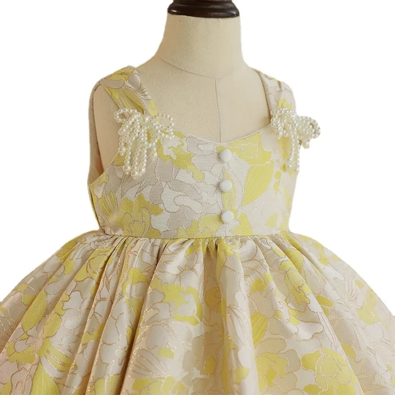 Robe d'été pour filles de 1 à 8 ans, vêtements pour enfants, jolie robe de princesse d'anniversaire pour enfants, couleur unie, robe de soirée de mariage élégante, nouvelle collection