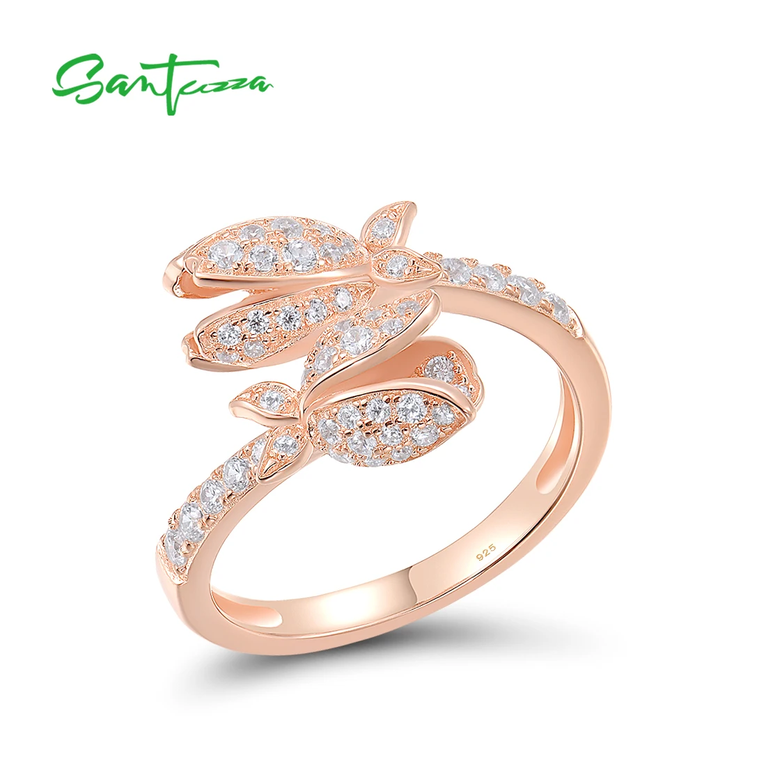 SANTUZZA Real 925 Sterling Silver Rings For Women Sparkling White CZ Created Ruby Pink Sapphire Flower Elegant Fine Jewelry