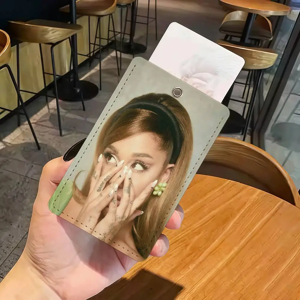 Singer A-Ariana Grande PU  Card Holder With Keychain For Bank card,Subway, Bus Card ,Access Card Protective Case