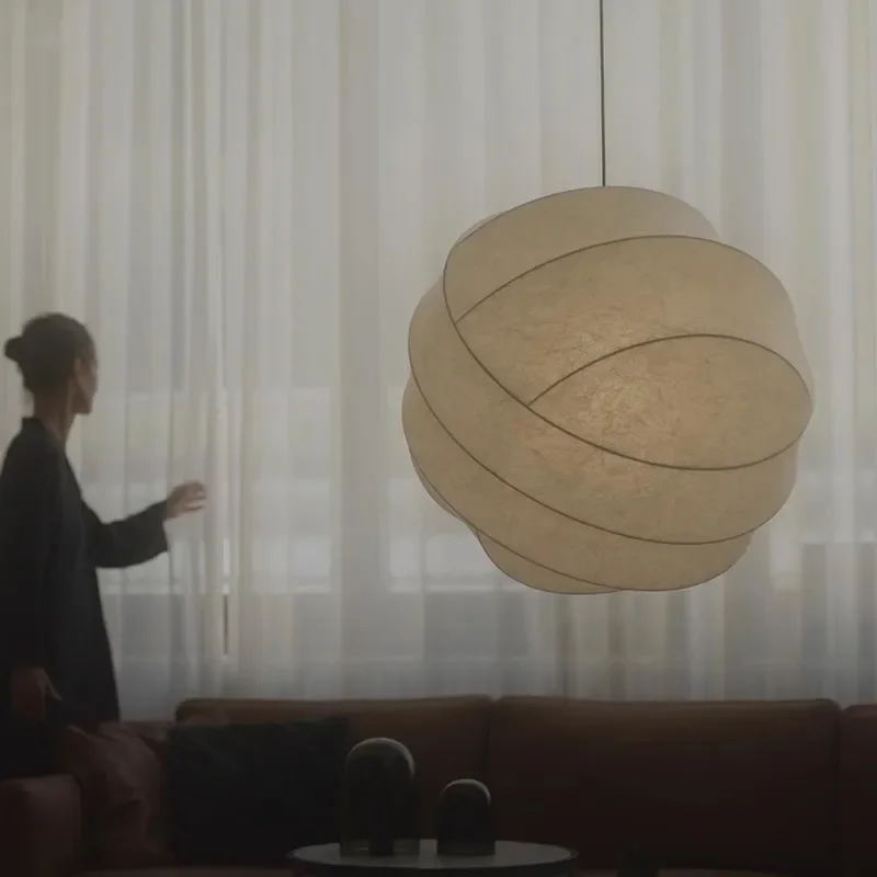 Silk restaurant pendant lamp, Japanese style minimalist homestay bedroom bar decoration art fairy ball lamp