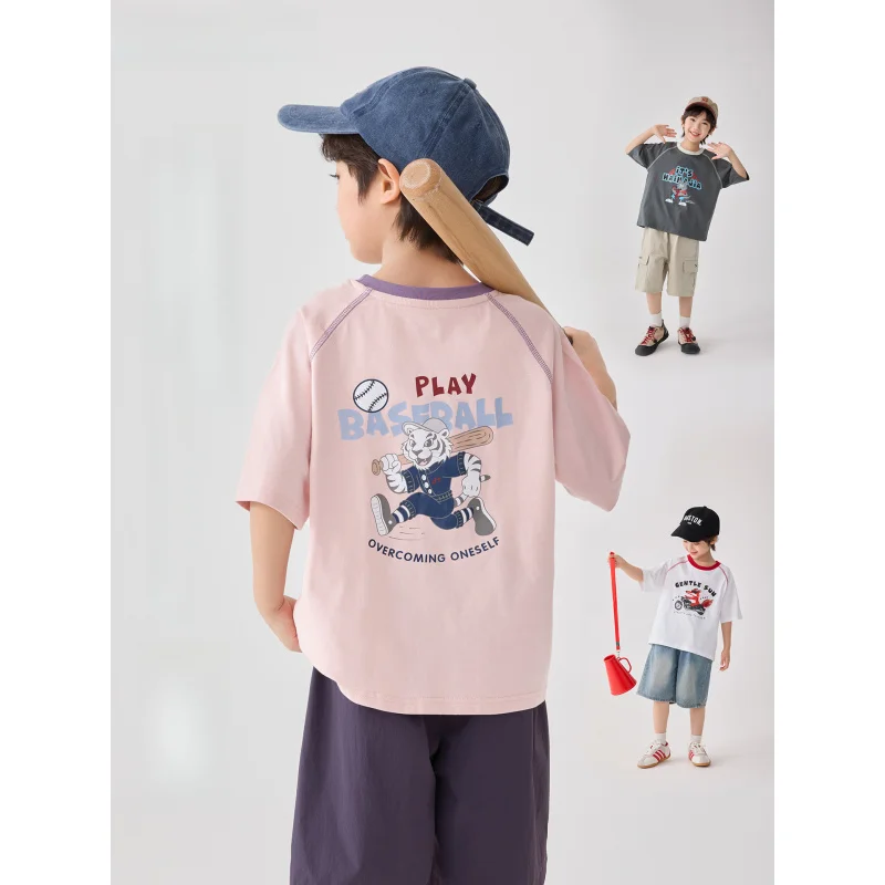 

kids' tops and-shirts Children's short-sleeved shirts Boys aged 3 to 12 Round-neck cartoon pattern