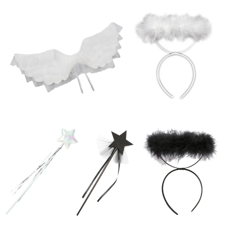 Headband Angel Wings Wand for Kids Angel Costume Adult Wings Halloween Masquerade Role for Play Props