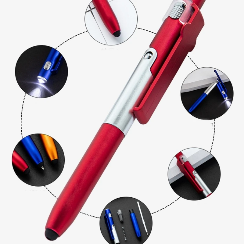 5Pcs Multifunctional Ballpoint Pen with Stylus Tip, Led Light, Foldable Phone Stand, 4-IN-1 Stylus Pen Business Gift Pen