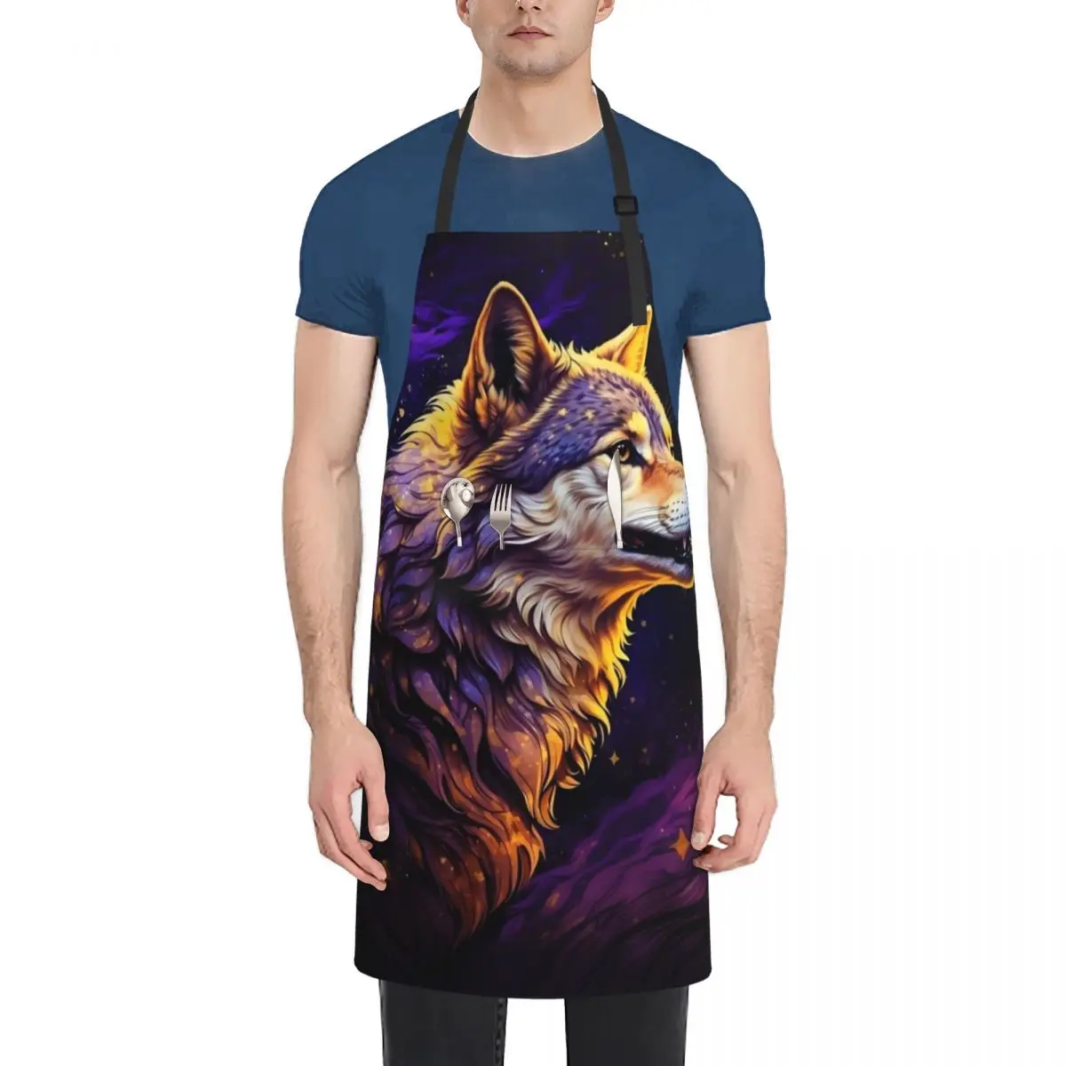 

Magical Wolf Illustration Apron Korean New year's For Women Kitchen Apron