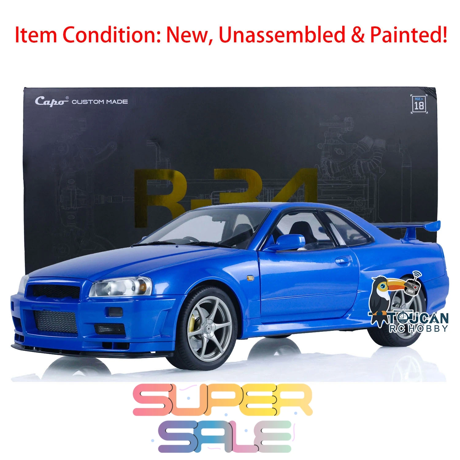 Sale Capo R34 RC Racing Car Kits 1/8 Painted Unassembled Model Metal Electric High-Speed Drifting Vehicles Toy Gift TH22605