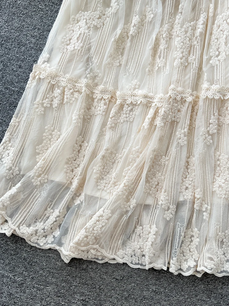 

Ele Embroidered Tulle A-Line Skirt Women's Sweet Sle High Waist Polyester Fiber Ci Commute Stand Fit 2025