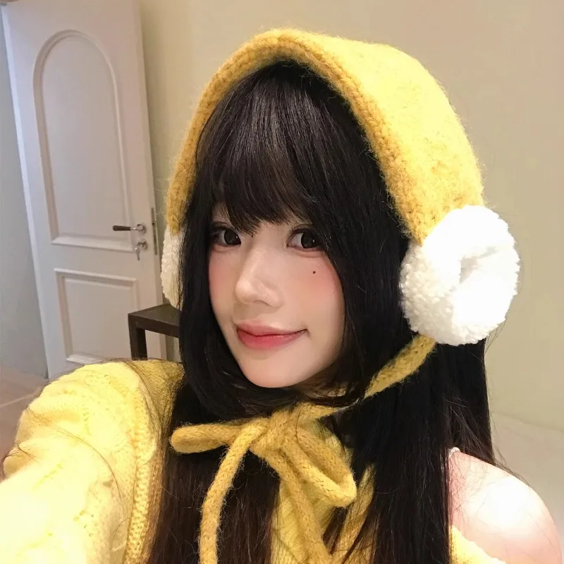 韓国のかわいいカラーマッチングストラップイヤーマフ女性用秋と冬旅行耳保護暖かい多用途甘いイヤーフラップ