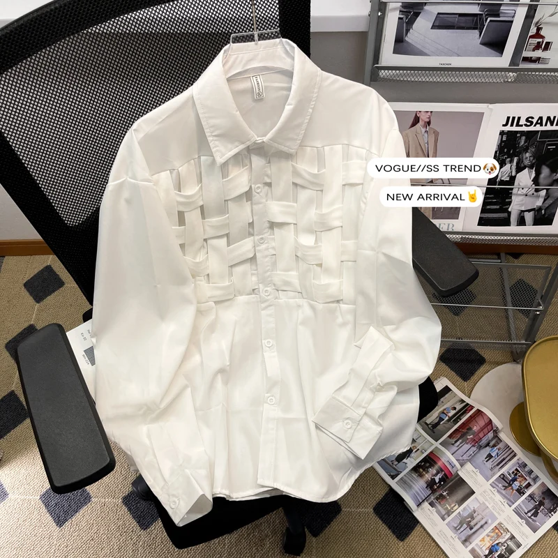 

Men's Long Sleeve Shirt Draping Feel Collar Design Pure Color Summer Fashion Casual Outerwear for Youth Trendy Street Style