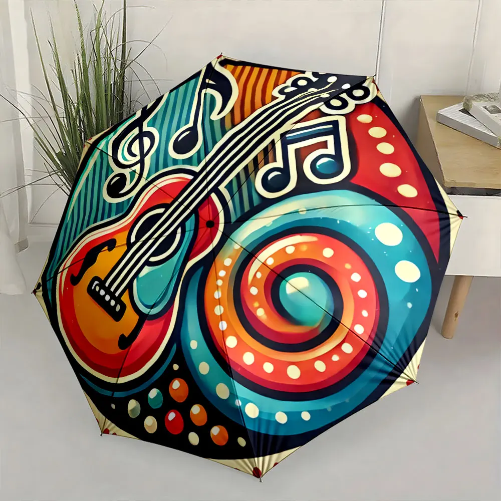 Colorful Musical Guitar Art Umbrella Design Compact Fashion Folding Umbrella for Daily Use, Christmas Gift