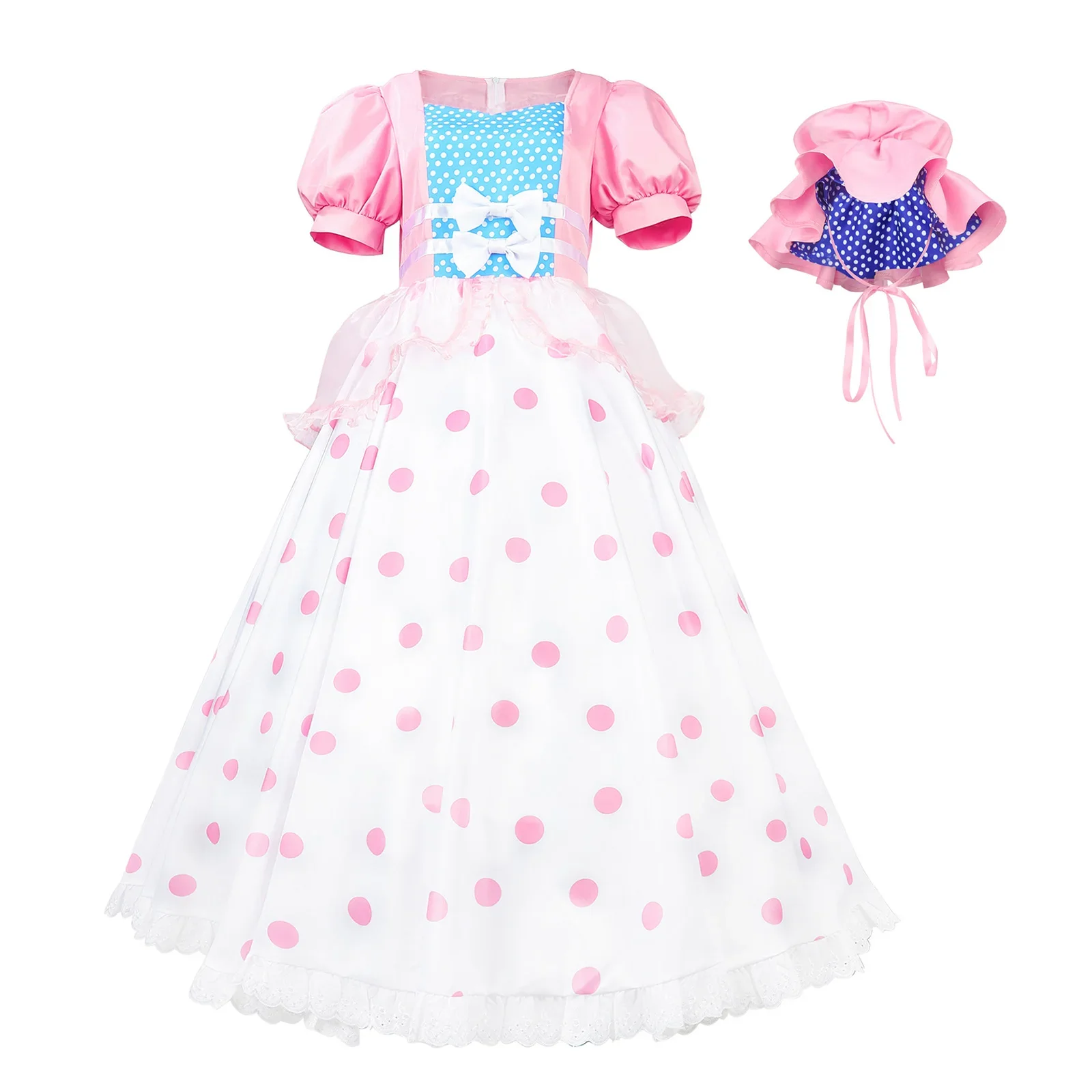 

in stock Anime Story Bo Peep Women Cosplay Costume Adult Girl Children Princess Pink Polka Dot Skirt with Hat Halloween Dress