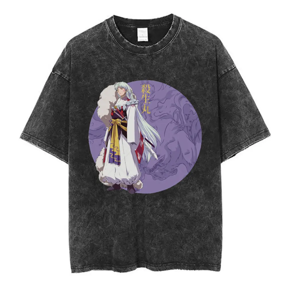 

Винтажные футболки с рисунком аниме Inuyasha Sesshomaru, футболка с графикой манги, модная мужская и женская хлопковая свободная футболка с короткими рукавами