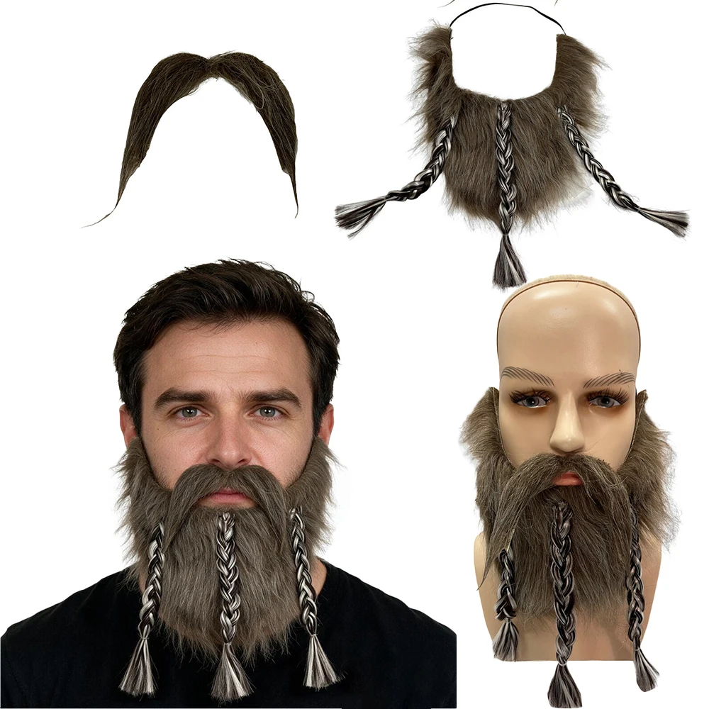 Halloween Pirate Fake Beards with Braids Full Beards and Mustaches Viking Warrior Costume Props and Masquerade Accessories