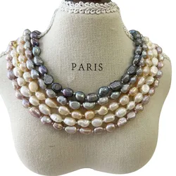 16 inch 100% nature FRESHWATER PEARL NECKLACE ,baroque pearl choker necklace ,stainless steel pvd gold clasp waterproof