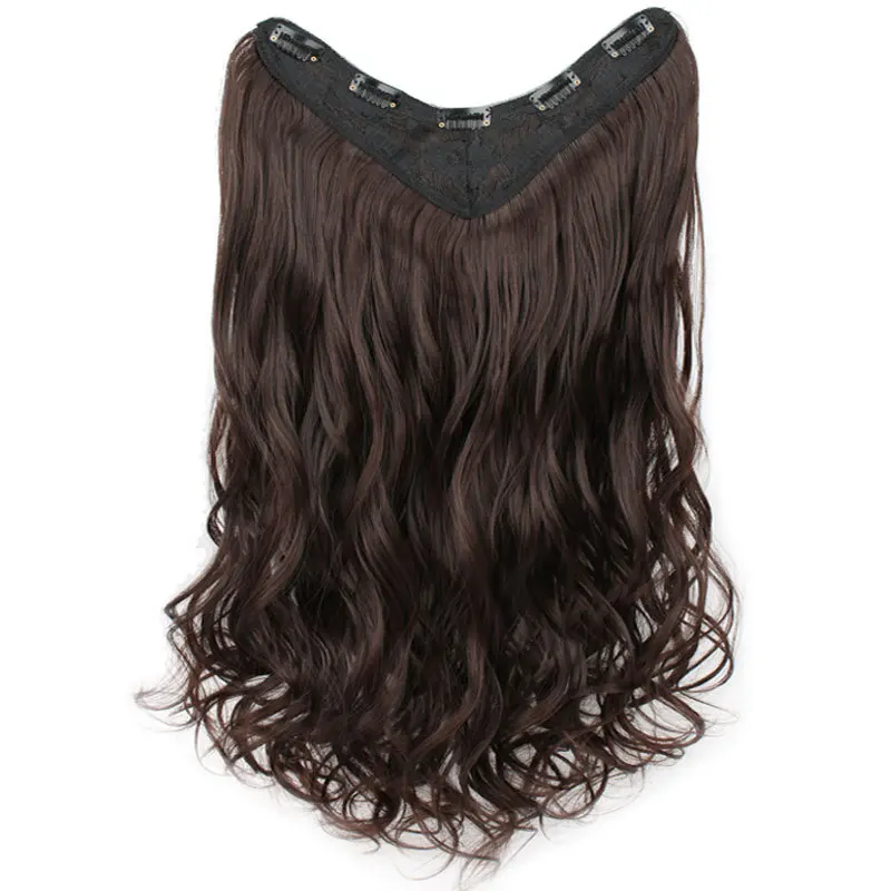 여성용 긴 가짜 머리 곱슬 머리 V자형 헤어 익스텐션 클립인 보이지 않는 풍성한 웨이브 합성 머리 헤어 익스텐션