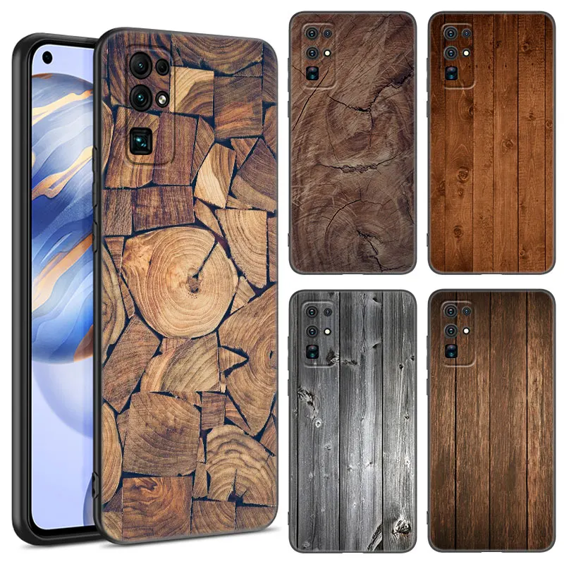 Texture Wood Black Phone Case For Huawei Honor 70 90 Lite X40 GT X50 i X5 Plus X6A X6S X7A X8A X8B X6 X7 X8 X9 4G X9A X9B 5G