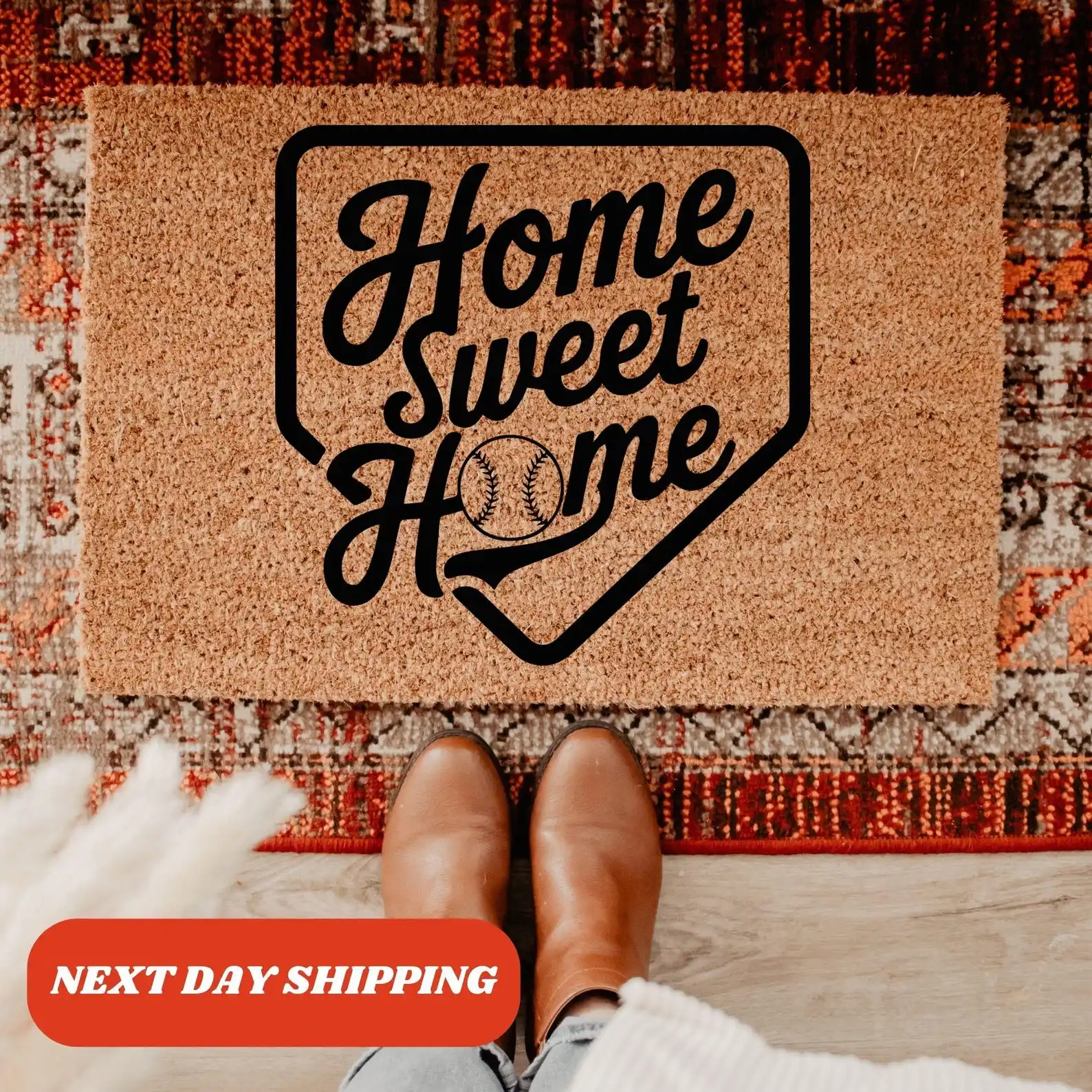 

Trendy Baseball Themed Home Doormat Custom Your Text Words Baseball Stylish Rugs Home Sweet Welcome Doormat Coir Anti-slip Mat
