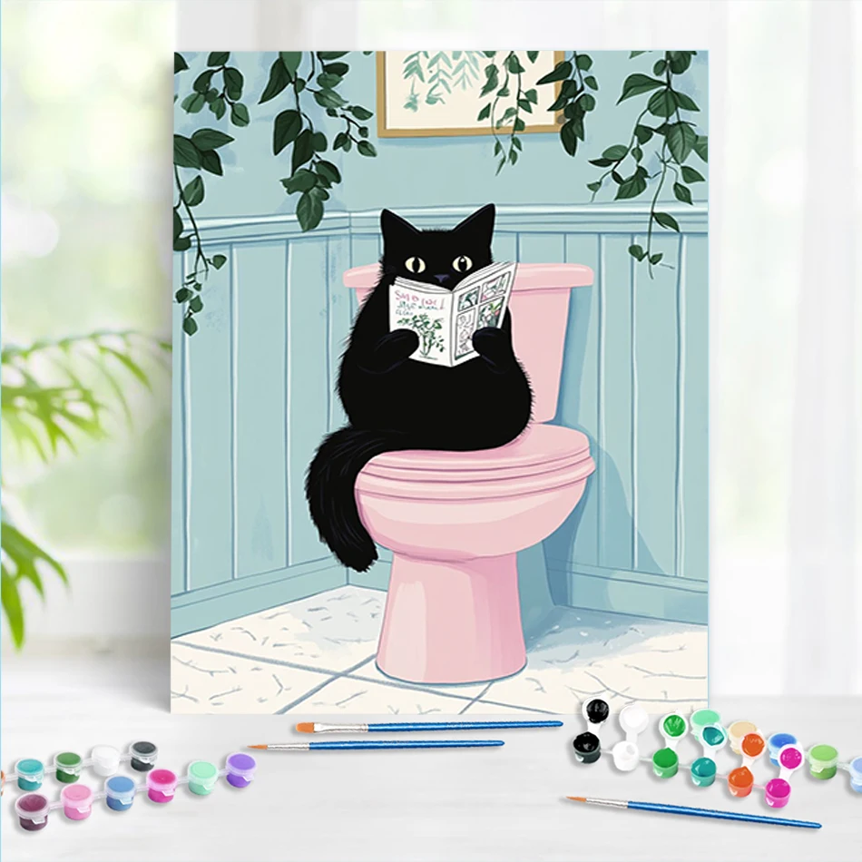 

RUOPOTY Painting By Numbers Toilet Cat Digital Painting For Adults Oil Picture On Canvas Handmade Gift Wall Decoration Painting