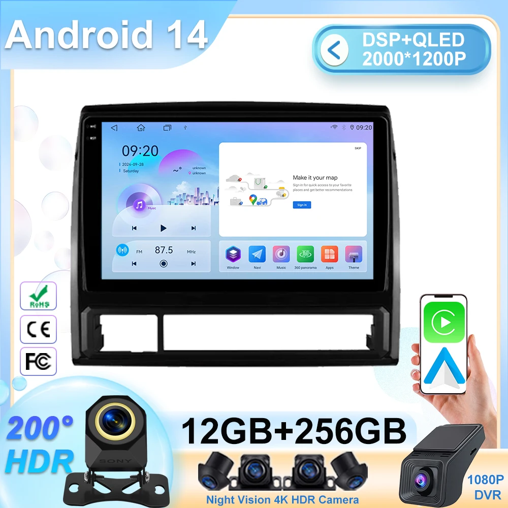 

Для Toyota Tacoma 2 N200 Hilux 2005-2013 2015 Carplay Авто Авто Радио 4G WIFI Навигация GPS Мультимедийный Видеоплеер Android 14