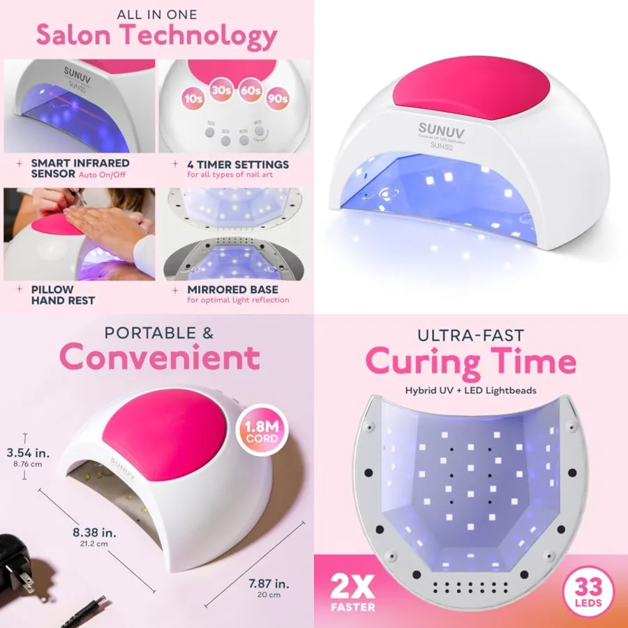 

SUNUV SUN2C UV Light for Nails, UV LED Nail Lamp with 4 Timer Settings, Curing Lights Compatible with All Gel Polish Rose