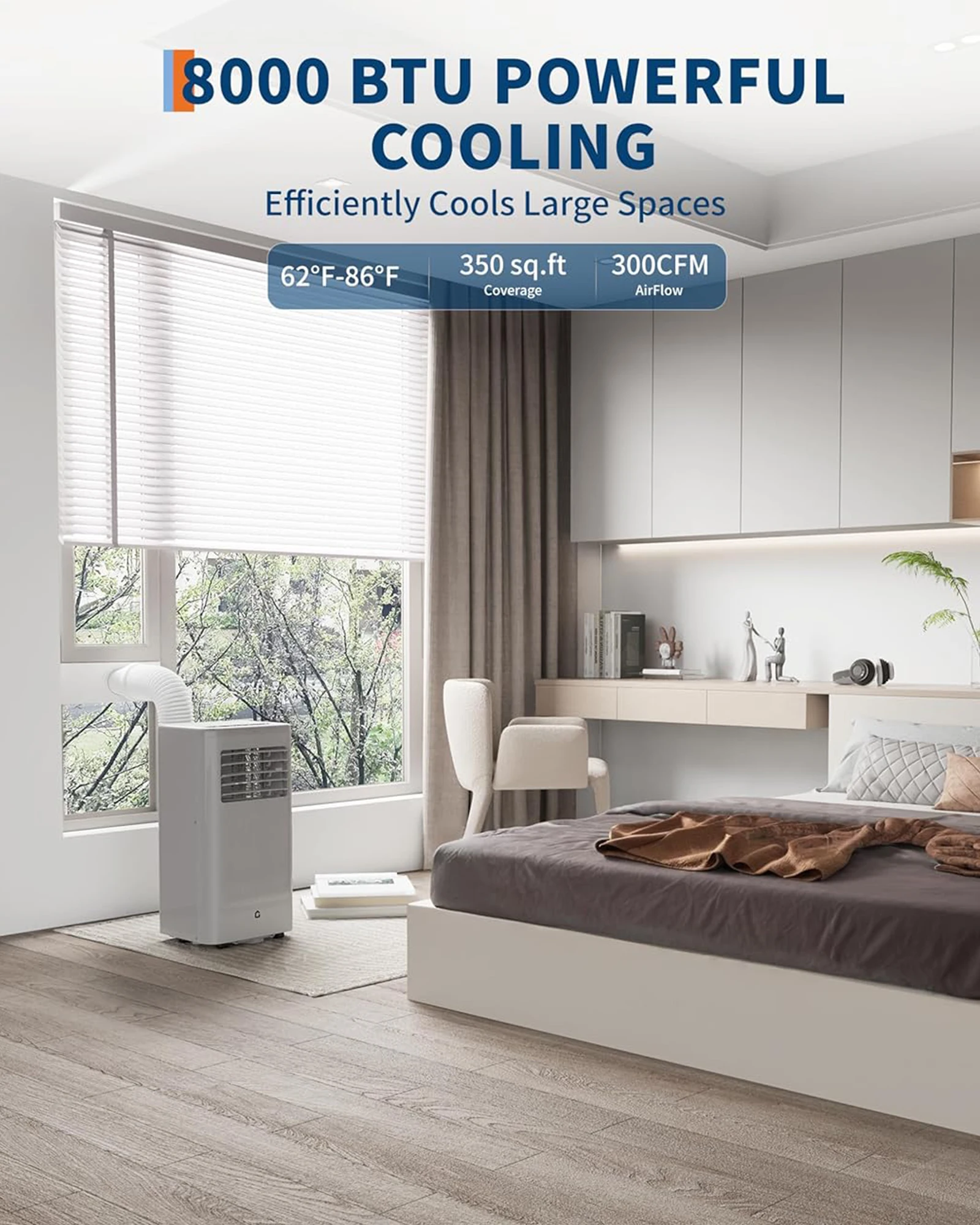 

Портативный кондиционер 8000 BTU, 3-в-1: охлаждение/осушитель/вентилятор, для помещений до 350 кв. футов, тихий (48 дБ), с пультом ДУ и комплектом для установки на окно