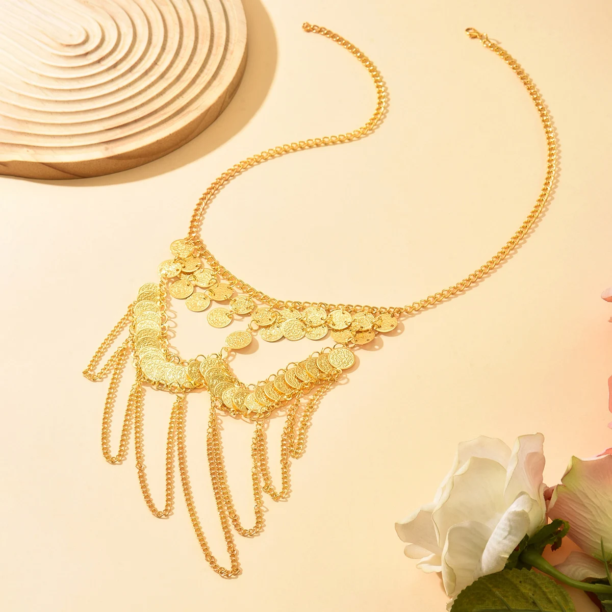 

Идеальный аксессуар для народных танцев и шоу, винтажная этническая цепочка на голову с кисточками и вуалью с монетами,