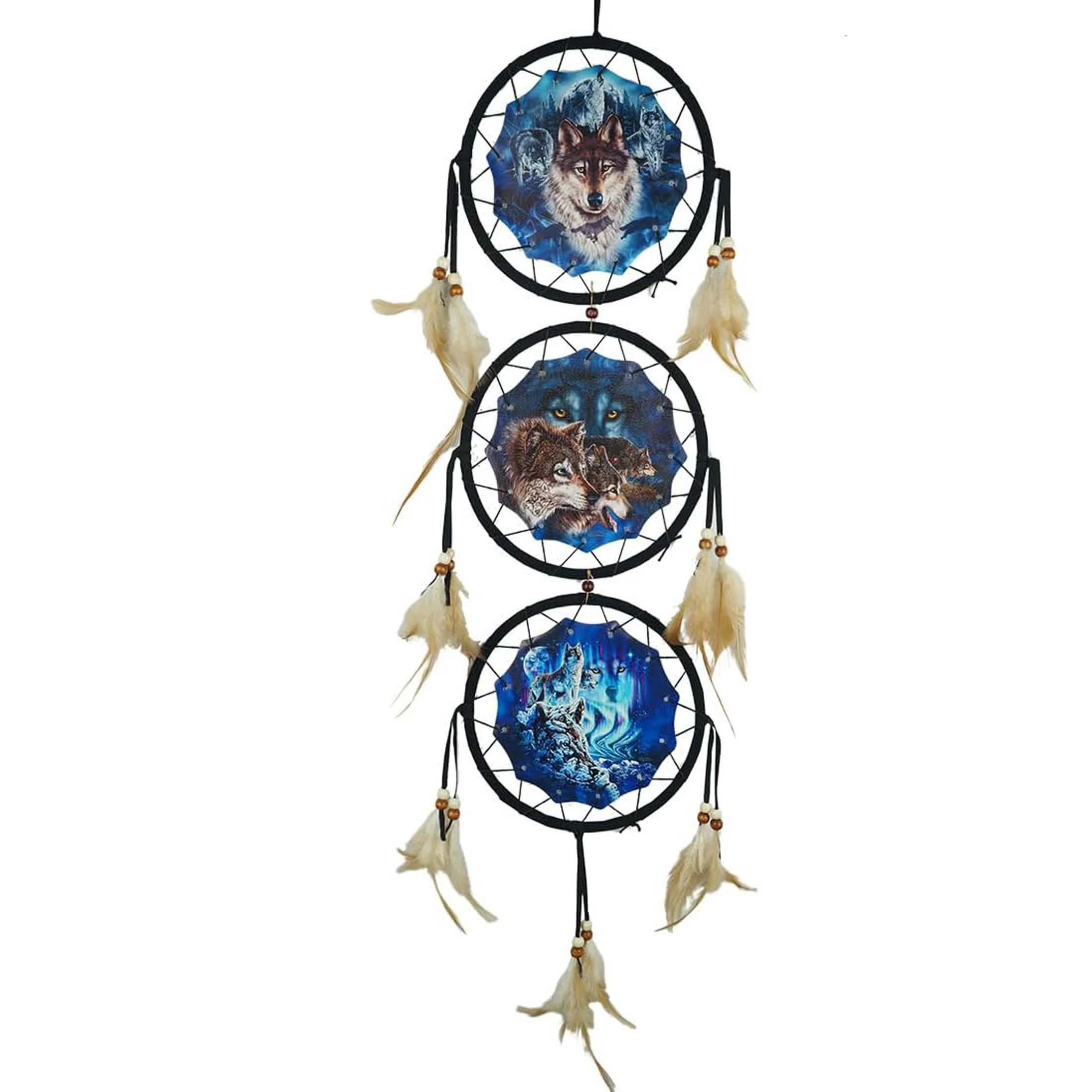 Wolf Dream Catchers，3-Layer Circle Wall Hanging with Different Wolf Art for Wolf Lover Room Decor,Ideal Bedroom Wolf Home Decor,Dream Catcher for Boy Kids