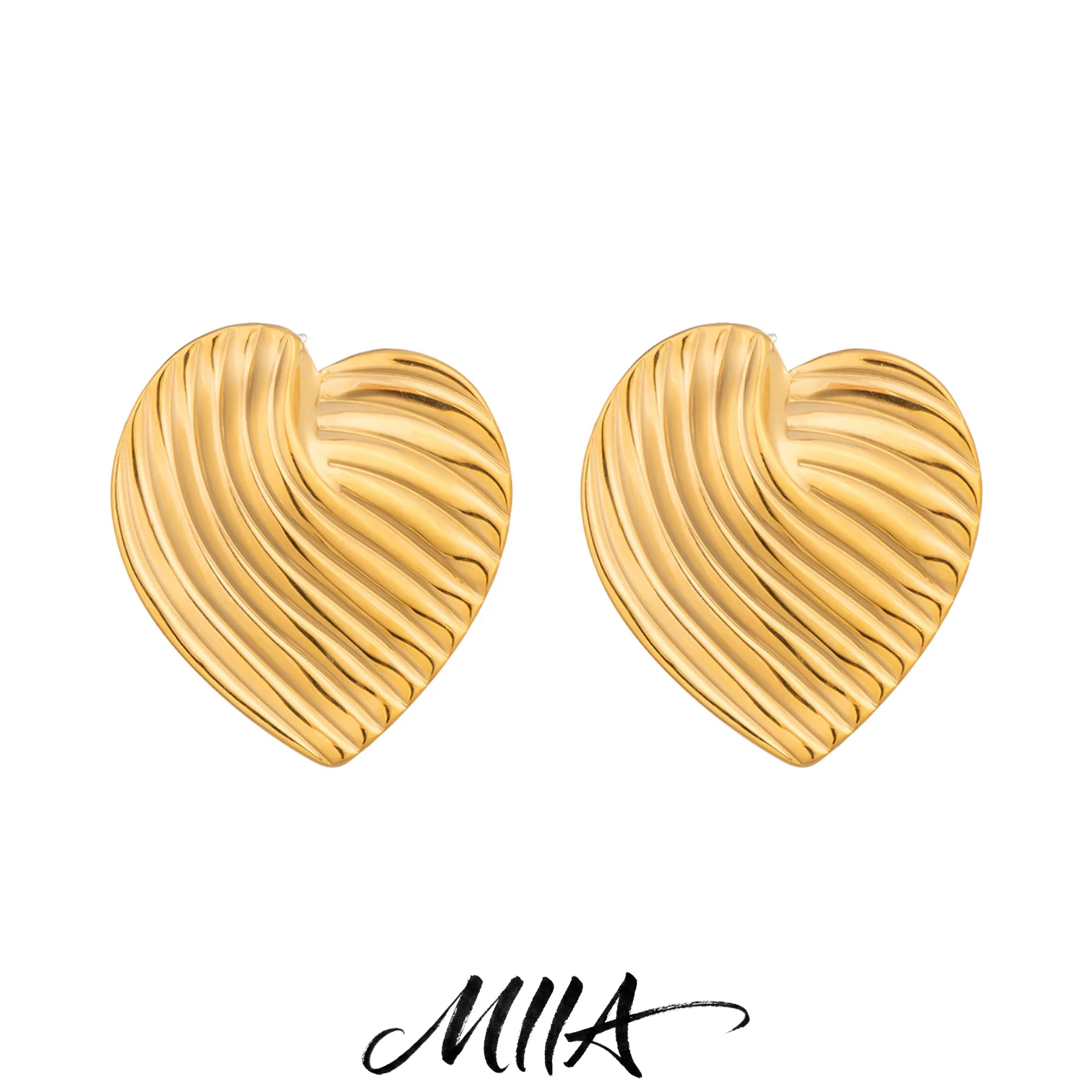 Miia Exaggerated Gold Color Heart Oval Earrings Women Metal Earing Jewelry 2026 Trending Irregular Wrinkled Geometric Earrings