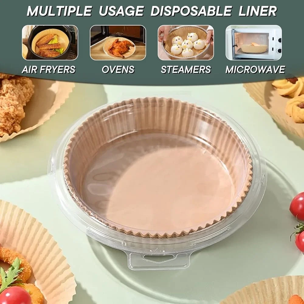 Disposable Air Fryer Liners 100 PCS Non-Stick Baking Parchment Sheets 6.3 Inch Kitchen Essential Oil-Proof Waterproof Heat