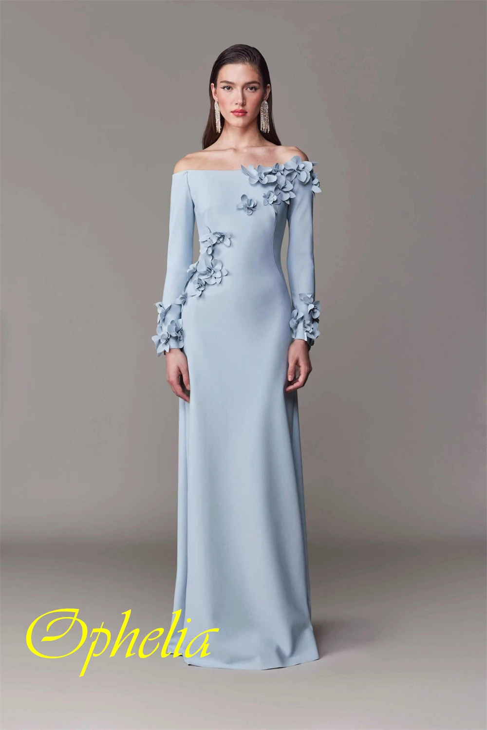 Sukienka wieczorowa z kwiatami z dżerseju na zamówienie, seksowna sukienka koktajlowa z dekoltem w łódkę, elegancka sukienka z długim rękawem na specjalne okazje.