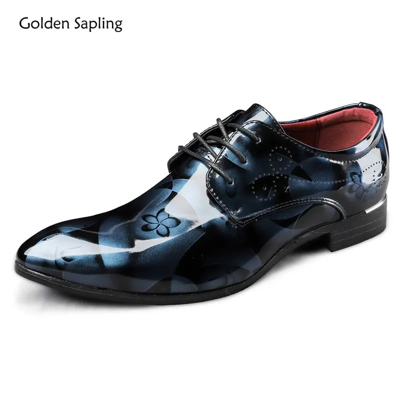 Golden Sapling Wedding Shoes Men Fashion Leather Flats Formal Business Oxfords Men's Dress Derby Shoe Leisure Party Male Flat